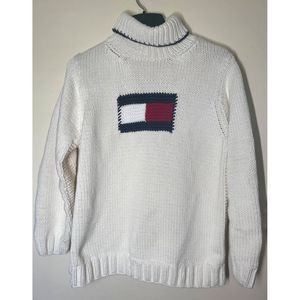 Vintage Tommy Hilfiger Flag Womens Hand Knit Turtle Neck Sweater 2X